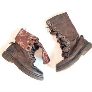 DOC MARTENS Triumph Brown Leather Floral Lined Lace-up Combat Boots Size 7